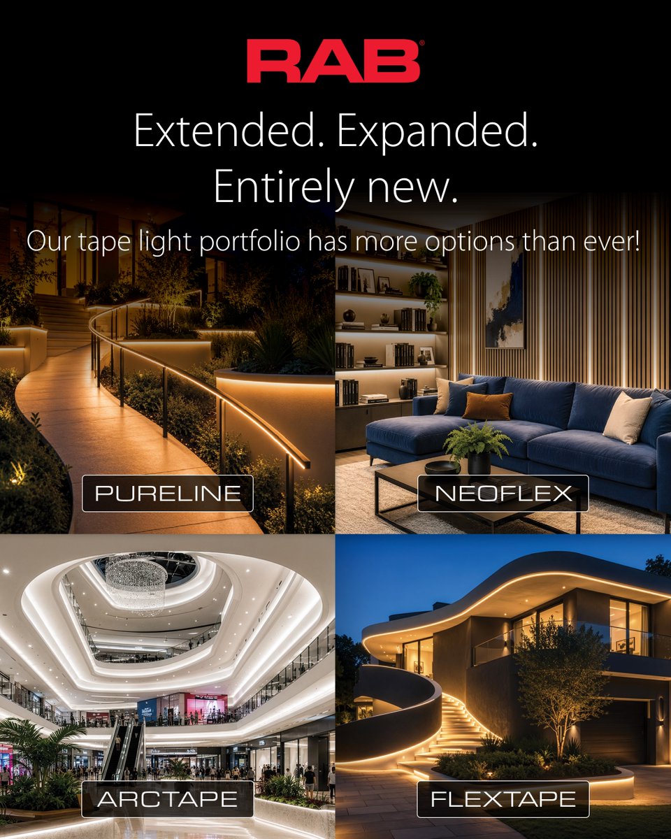 RABLighting's tweet photo. Meet PURELINE—a slender, silicone COB tape light with pure, dot-free output, IP67, and 90+ CRI, all at contractor-friendly pricing. Launching along side PURELINE are additional CCTs, high-output models, and longer rolls for our existing ARCTAPE, FLEXTAPE, and NEOFLEX. https://t.co/6bGApiDprk