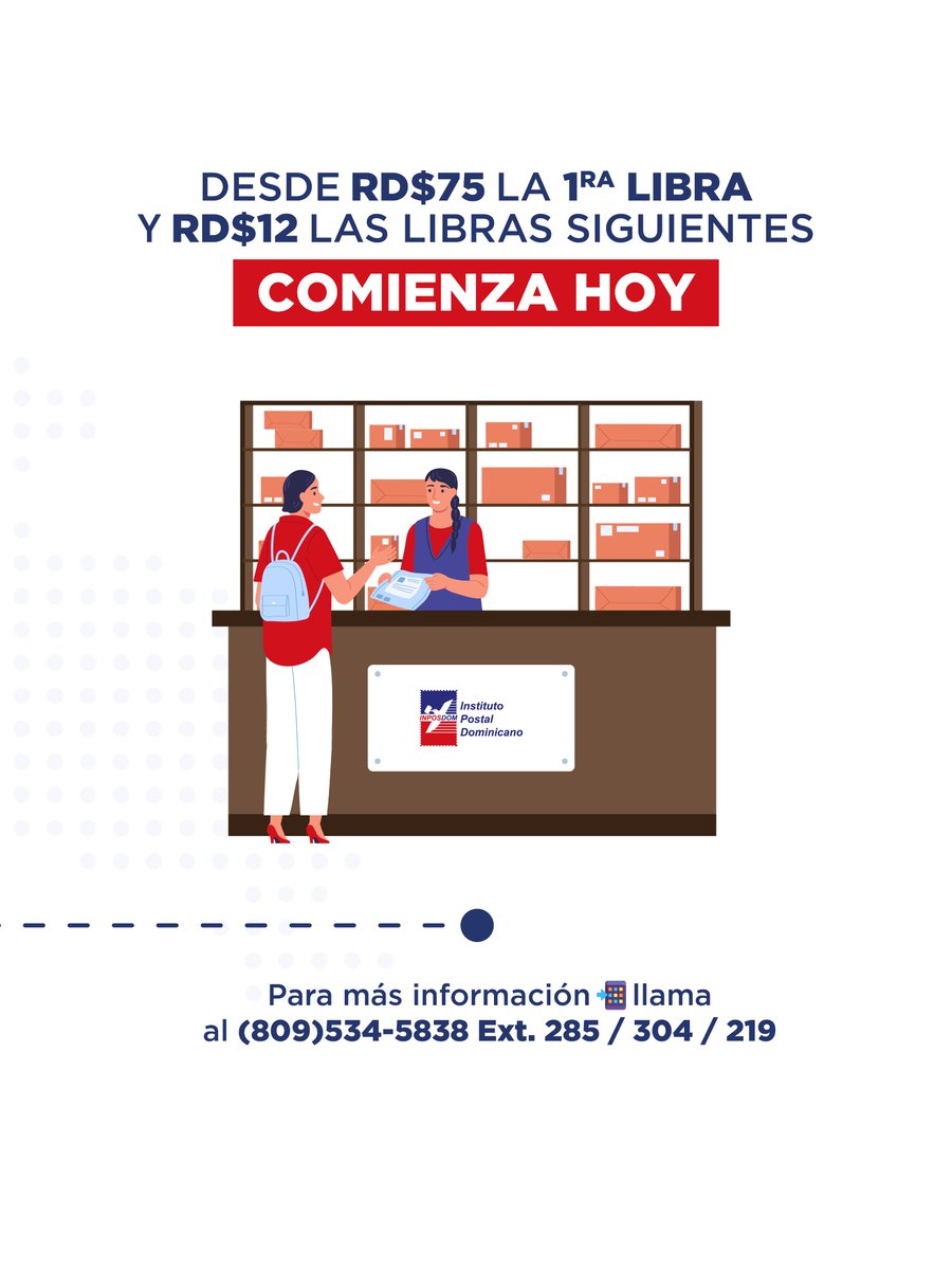 InposdomRD's tweet photo. 📦 INPOSDOM lleva tus paquetes locales
Si aún no conoces nuestro servicio de 🇩🇴 envíos local POSTALPAK, desliza 👆 para que descubras los beneficios que ofrecemos para ti.
¡Que la distancia, no te limite!
#INPOSDOM #Paquetes #RepúblicaDominicana #Envíos #ComprasLocales https://t.co/TXBmVXRhBG