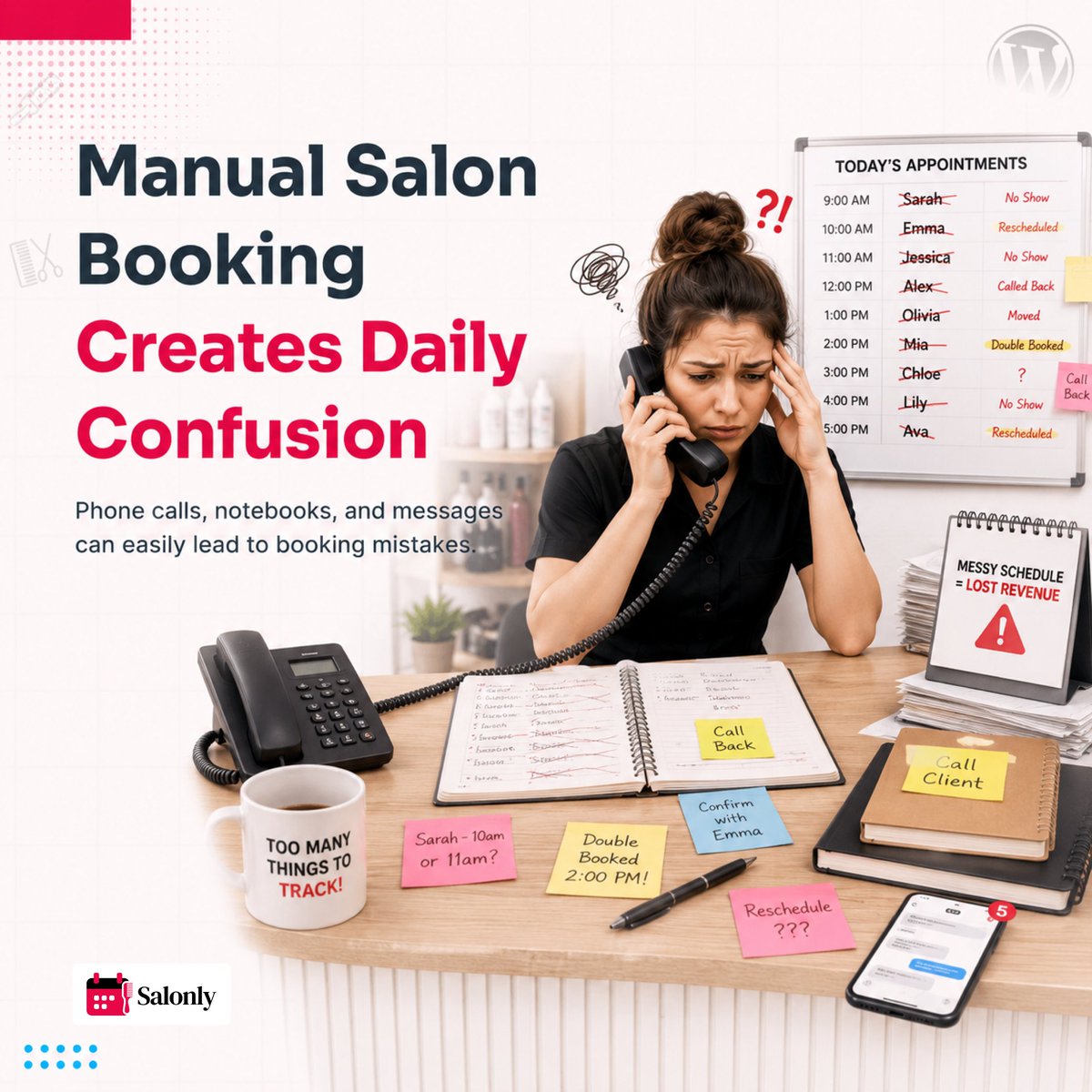 SalonlyOfficial's tweet photo. Manual salon booking creates confusion fast.

Calls, notebooks, messages, no-shows and double bookings can hurt daily salon operations. Salonly helps salons manage bookings more clearly through WordPress.

https://t.co/IeNzCDzLk8

#SalonBooking #SalonSoftware #OnlineBooking https://t.co/xNxuYxlPdJ
