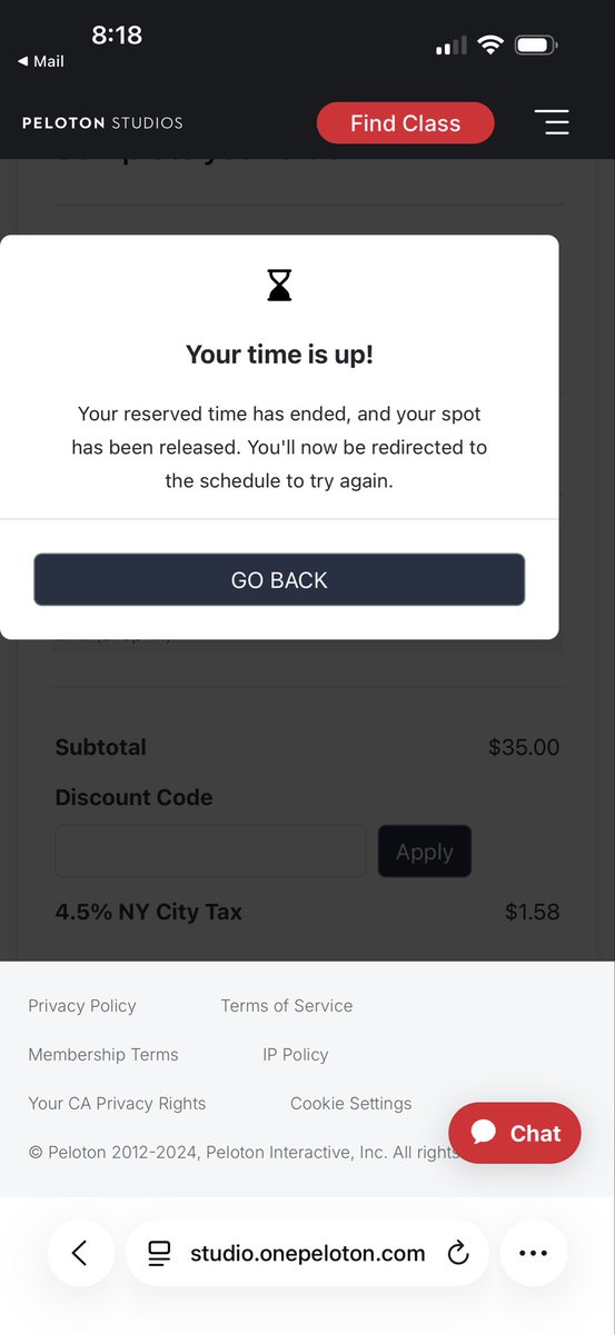 TheRealCWalter's tweet photo. @onepeloton I just got off the waitlist for a live class tomorrow at 6:30 HITT and Hills and get errors while I was trying to register, can you please help me? Would be my first live class so hoping there’s a solution given the technical issues on the website. 🙏 @OliviaAmatoNYC https://t.co/BmQd9YPQOA