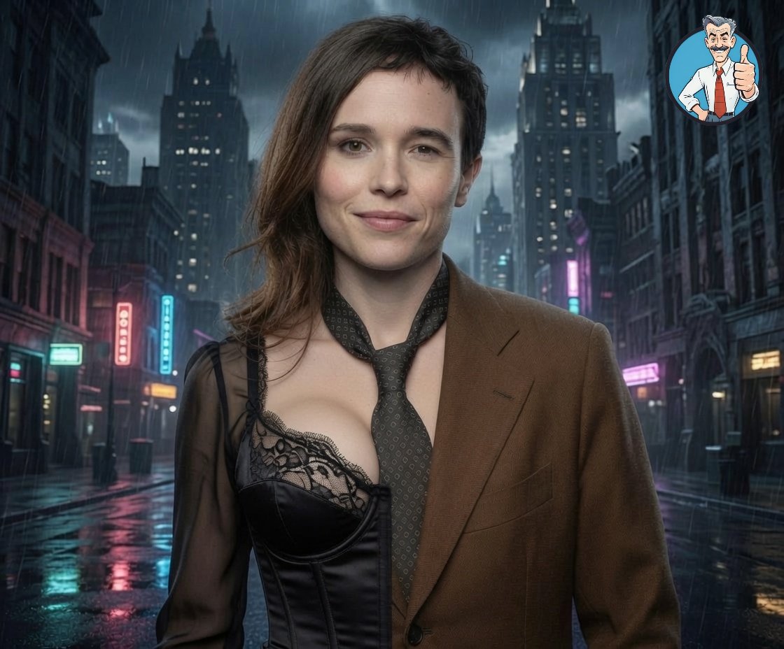 TheBugleDaily1's tweet photo. In the next Batman movie Elliot Page should be cast as Two-Gender, a new version of Two-Face updated for modern audiences. https://t.co/1iMvwlmPM8