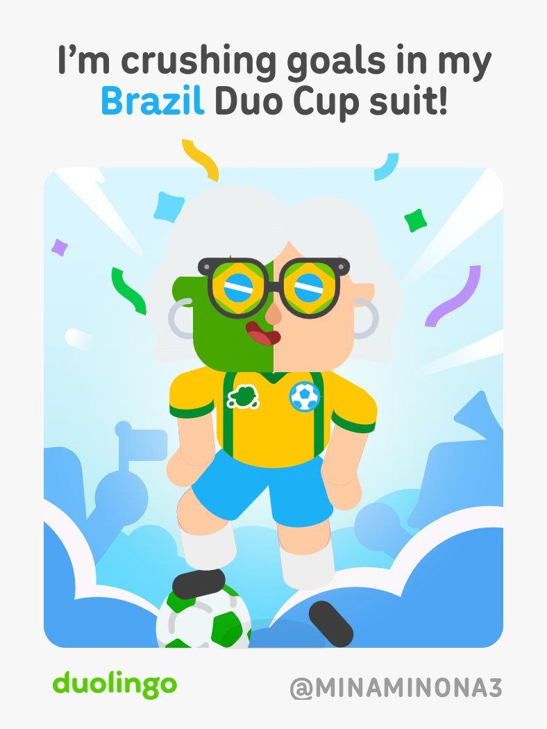 MiedaAkiko's tweet photo. got my new Brazil suit on duolingo https://t.co/PwCA5Bc8Eu