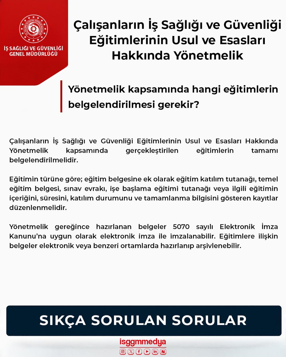 isggmmedya's tweet photo. Çalışanların İş Sağlığı ve Güvenliği Eğitimlerinin Usul ve Esasları Hakkında Yönetmelik kapsamında sıkça sorulan soruların cevaplarını paylaşmaya devam edeceğiz. Bu konu ve diğer iş sağlığı ve güvenliği konularına ilişkin sıkça sorulan sorulara internet sitemizde yer alan “Sıkça Sorulan Sorular” bölümünden ulaşabilirsiniz.

🔗https://t.co/06XhcEQEqS

#İşSağlığıveGüvenliği #İSGEğitimi #ÇalışmaHayatı
@csgbakanligi