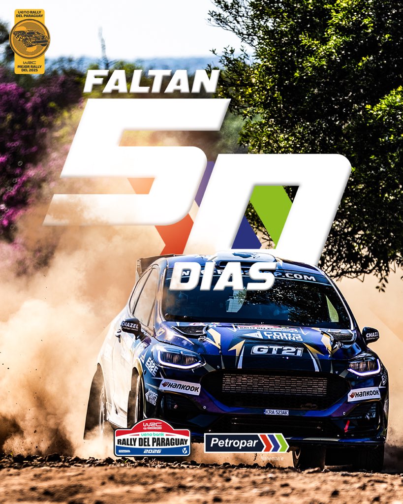 Petropargov's tweet photo. 🏁 50 días para sentir la adrenalina del WRC Rally del Paraguay

La cuenta regresiva continúa y la emoción se siente cada vez más cerca.

Recibimos a uno de los eventos deportivos más importantes y en Petropar acompañamos este gran momento que hará vibrar a todo el país 🇵🇾🔥 https://t.co/2I8v8nq8Sh