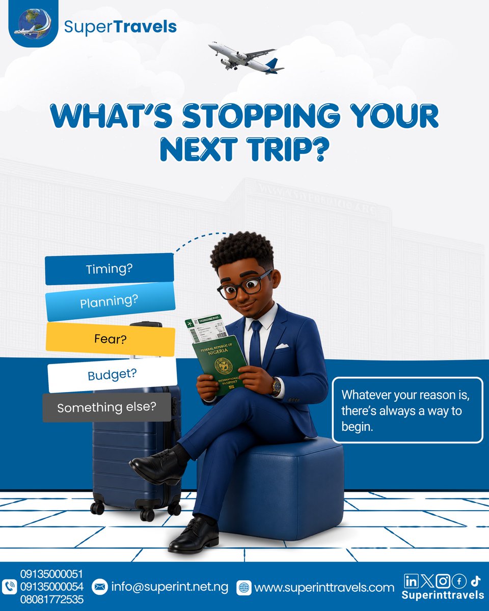 SuperIntTravels's tweet photo. Is it the timing? The budget? The planning? Or maybe it's simply taking that first step.

Whatever your reason, you're not alone. Every journey begins with a decision, and sometimes all you need is the right guidance https://t.co/1xgwxZbUa1