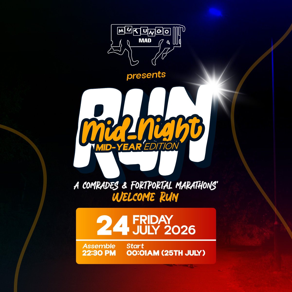 mutungomadbus's tweet photo. The #MidnightRun is back🤗

This edition is extra special as we welcome home our @ComradesRace finishers and everyone returning from the @FPcitymarathon

Mark your calendars, rally your crew and get your running shoes ready for 24th July 2026

The registration link drops soon! https://t.co/spYm7Ur7iF