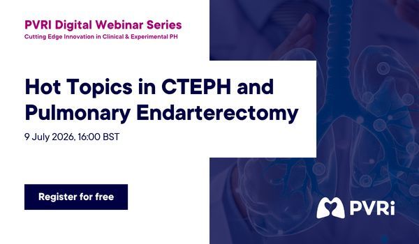 PVRI's tweet photo. Still time to register! ⏳️ 

Hot Topics in CTEPH and Pulmonary Endarterectomy
📅 9 July 2026
🕓️ 16:00 BST 

We'll hear from:
▪️Shared and Distinct Genomics of CTEPH and Pulmonary Embolism - James Liley, Durham University
▪️Balloon Angioplasty for CTEPH: Indications, Results, and Treatment Considerations - Irene Lang, Medical University of Vienna
▪️Distal Pulmonary Endarterectomy: When, How, Why? - Victor Pretorius, Emory University
▪️Lung transplantation for CTEPH - Brett Cronin, University of California, San Diego 

➡️ Register now: https://t.co/0BRlBdMmnW