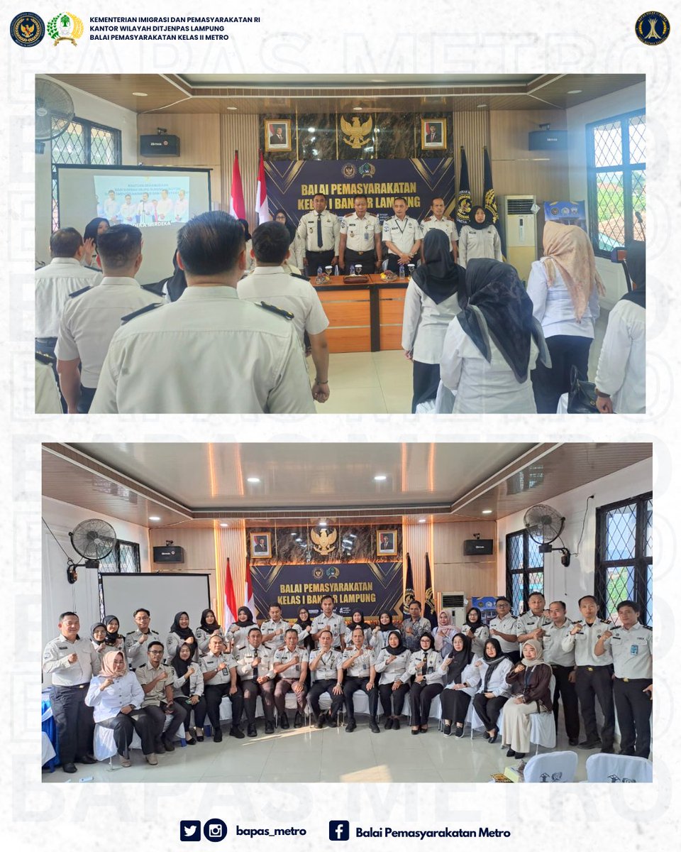 bapas_metro's tweet photo. Pada hari Rabu, 08 Juli 2026, Kepala Bapas Kelas II Metro beserta jajaran mengikuti kegiatan Monev yang diselenggarakan oleh Direktorat Pembimbingan Kemasyarakatan Ditjenpas bagi Balai Pemasyarakatan se-Wilayah Lampung, bertempat di Bapas Kelas I Bandar Lampung. https://t.co/BeUimFY7AF