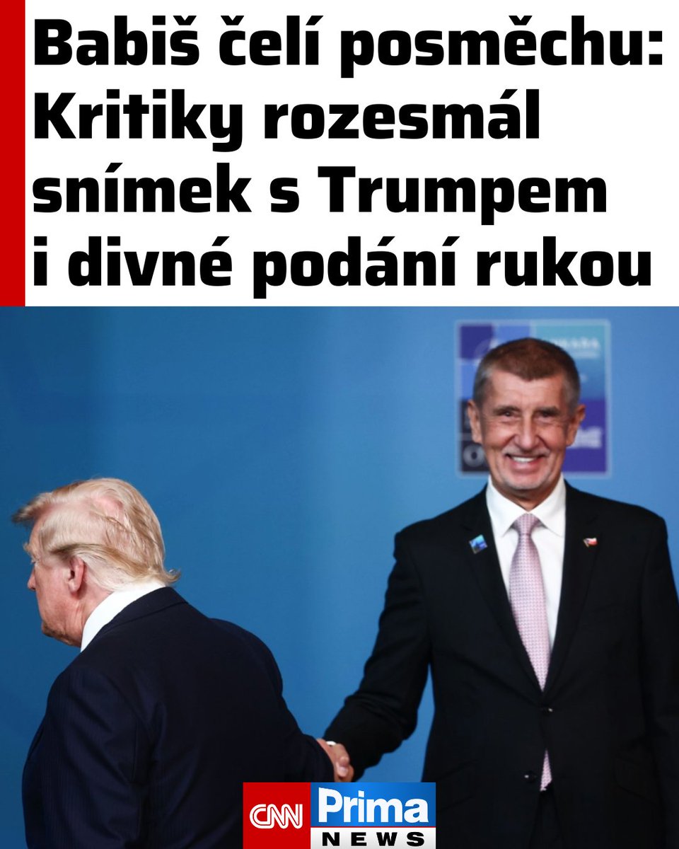 CNNPrima's tweet photo. Premiér Andrej Babiš (ANO) čelí na sociálních sítích posměchu v souvislosti s krátkou konfrontací s prezidentem USA Donaldem Trumpem u příležitosti středečního uvítacího ceremoniálu lídrů zemí NATO na summitu v Ankaře. Krátce poté, co se představitelé členských států vyfotografovali, Trump prošel kolem několika státníků a Babišovi podal ruku. Kameramani nicméně zachytili zvláštní okamžik stisknutí, kdy šéf Bílého domu stál – částečně už na odchodu – bez navázání očního kontaktu bokem k předsedovi ANO, který se mezitím usmíval od ucha k uchu. Článek ZDE: https://t.co/0YtxDzkfHd