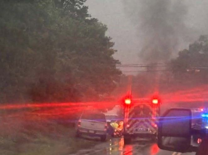 CapeCodcom's tweet photo. Fiery crash in Falmouth injures two, snarls traffic https://t.co/ZknOJKpDoG https://t.co/MK7CmtT0Ye