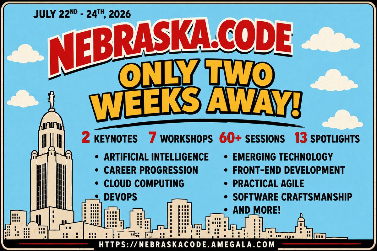amegala's tweet photo. Nebraska.Code() is TWO WEEKS AWAY!

Nebraska.Code() brings together developers, engineers, and tech professionals from across the Midwest for hands-on workshops, dozens of breakout sessions, and networking within your tech community.

https://t.co/bkqikbH08o

#AI #CareerProgression #CloudComputing #DataAnalytics #DevOps #EmergingTechnology #FrontEnd #PractcalAgile #SiliconPrairie #Microsoft
#SoftwareCraftsmanship #HeartlandDev #TechConf