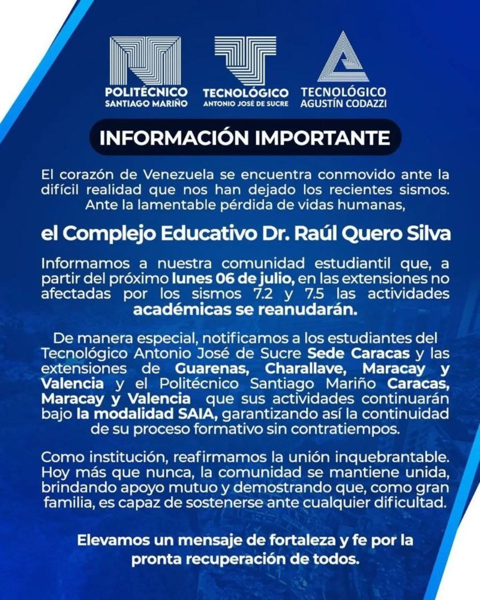 uts_maracay's tweet photo. 🖥Atención comunidad estudiantil: A partir de este lunes 06 de julio, retomamos nuestras actividades académicas exclusivamente a través de la modalidad SAIA.

#utsmaracay #maracay https://t.co/uFslyOpun0