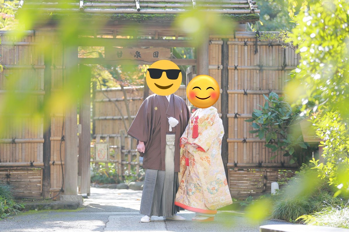 orng_h's tweet photo. 春秋ウェーブと秋夏ウェーブ（夫）の前撮り、もこもこの色打掛でいまでもこの写真はお気に入り
twitterのスタンプの平面さが恋しい⋯（わたしのは新しい仕様） https://t.co/u51PoFT75u