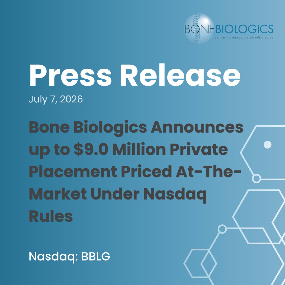 BoneBiologics's tweet photo. $BBLG has entered into a definitive agreement with a single healthcare-focused institutional investor for $3.0 million upfront with up to ~ $6.0 million of potential additional gross proceeds upon the exercise in full of warrants in cash.

🔗 https://t.co/SYvgfVWy8g

@HCWCO https://t.co/PqXEUSn3xA