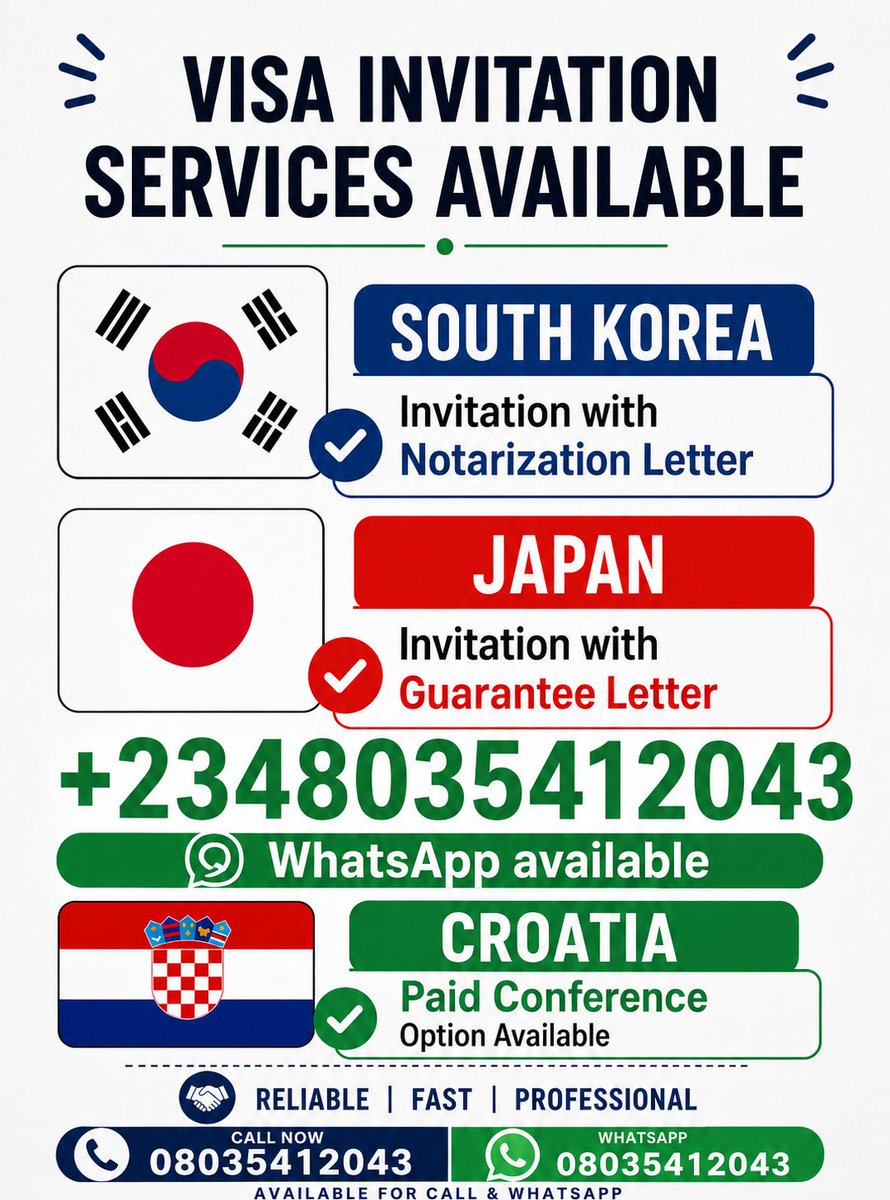 naturepath333's tweet photo. JAPAN, SOUTH KOREA, CROATIA CONFERENCES &amp; TRADE FAIR, EXPO INVITATION LETTER
Serious Applicant only dm
+2348035412043 https://t.co/tSH1zACJy0