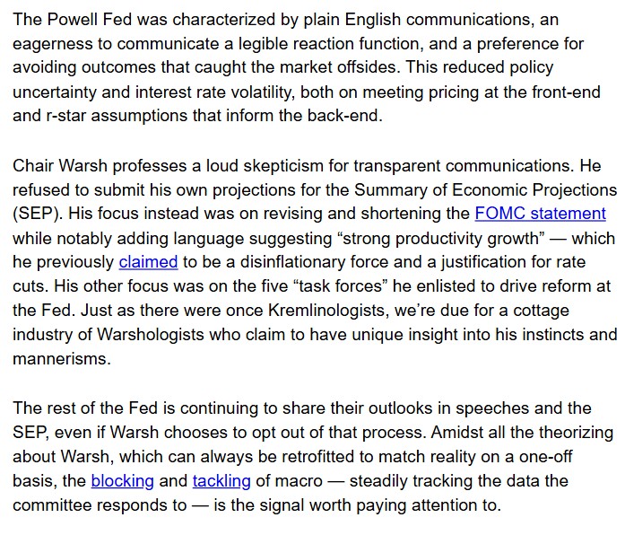 TheStalwart's tweet photo. Great contribution to the Odd Lots newsletter from @IrvingSwisher and @_vikasbp that we published last week.

Regardless of where Kevin Warsh stands, the FOMC has already taken a more hawkish turn.

Read the entire thing thing here: https://t.co/67mkZMGoLE https://t.co/IqcIxueyVN