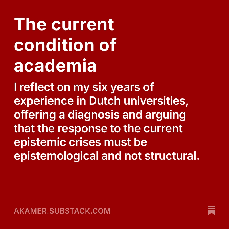 meaningloos's tweet photo. I wrote an essay on how universities becoming more self-referential is causing them to turn inwards, away from the public, diminishing their relevance and capacity to respond to the ongoing epistemic crisis. Link in replies. https://t.co/nrV4AbZhjR