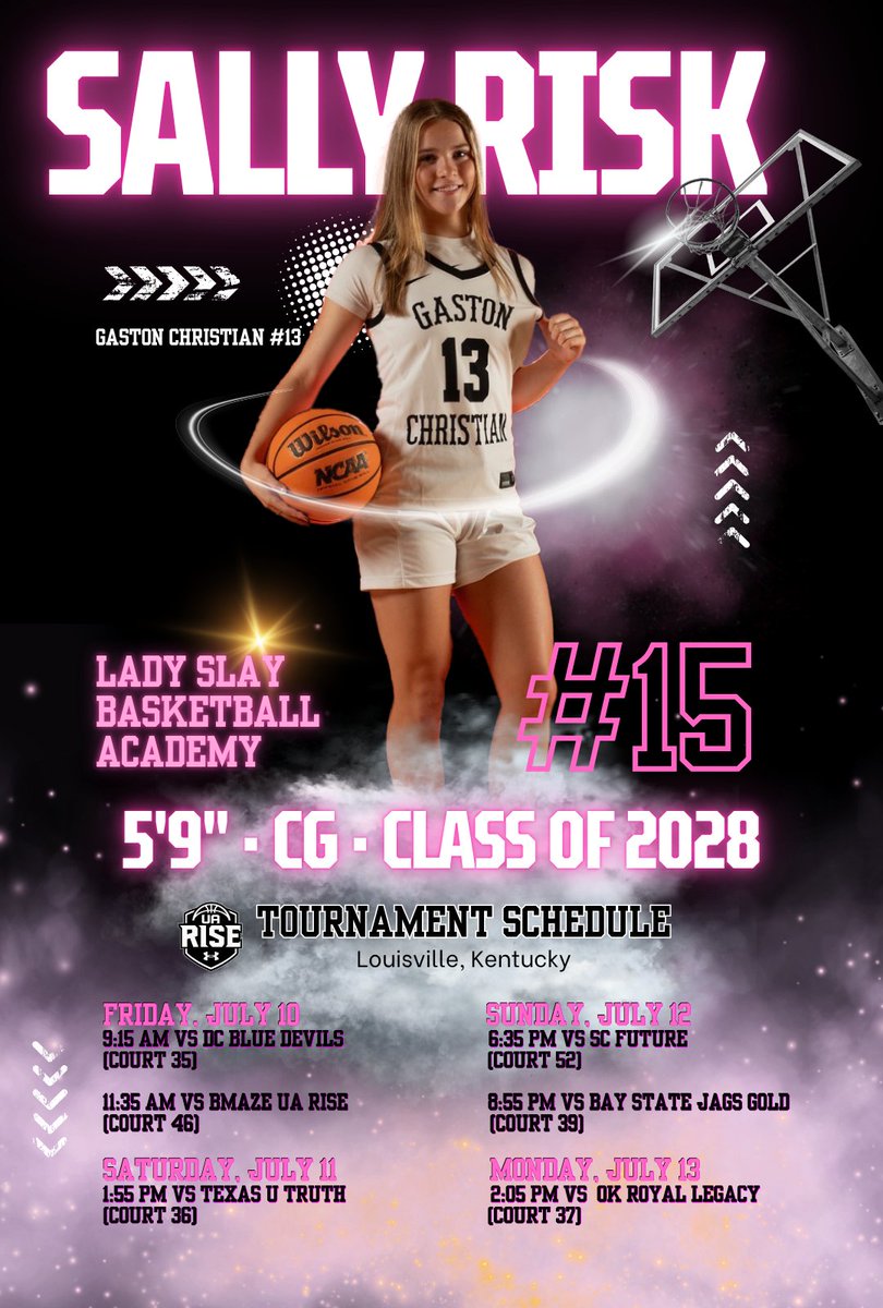 sally_risk's tweet photo. UA Rise Session 2 in Louisville, KY alongside the Run 4 the Roses tournament — July 10-13 🏀
Excited to lace 'em up against tough competition and showcase my hard work 💪🏃‍♀️ ‼️
Full schedule below 👇 #UARise #Run4TheRoses #ClassOf2028 @MMBR_CoachGBell @scan1ansports @bench424nmore @MMBR_CoachGBell