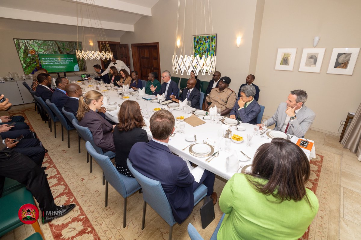 ray_omollo's tweet photo. At the invitation of the Intergovernmental Authority on Development (IGAD), through the Office of the Special Envoy of the Secretary-General for the Horn of Africa and hosted by German Ambassador to Kenya, Sebastian Groth, we attended the Climate, Peace and Security Luncheon at the German Embassy Residence.

During the discussions, I highlighted Kenya's Chiefs' Climate Action Day Initiative as a grassroots model that combines climate action, early warning, conflict prevention and ecological restoration, with more than 3,400 Chiefs supporting real-time environmental risk reporting and mobilising communities to participate in conservation efforts.

The initiative also contributes to the Presidential campaign to grow 15 billion trees by 2032, a flagship intervention aimed at restoring degraded landscapes, reducing vulnerability to climate change and increasing the country's tree cover.