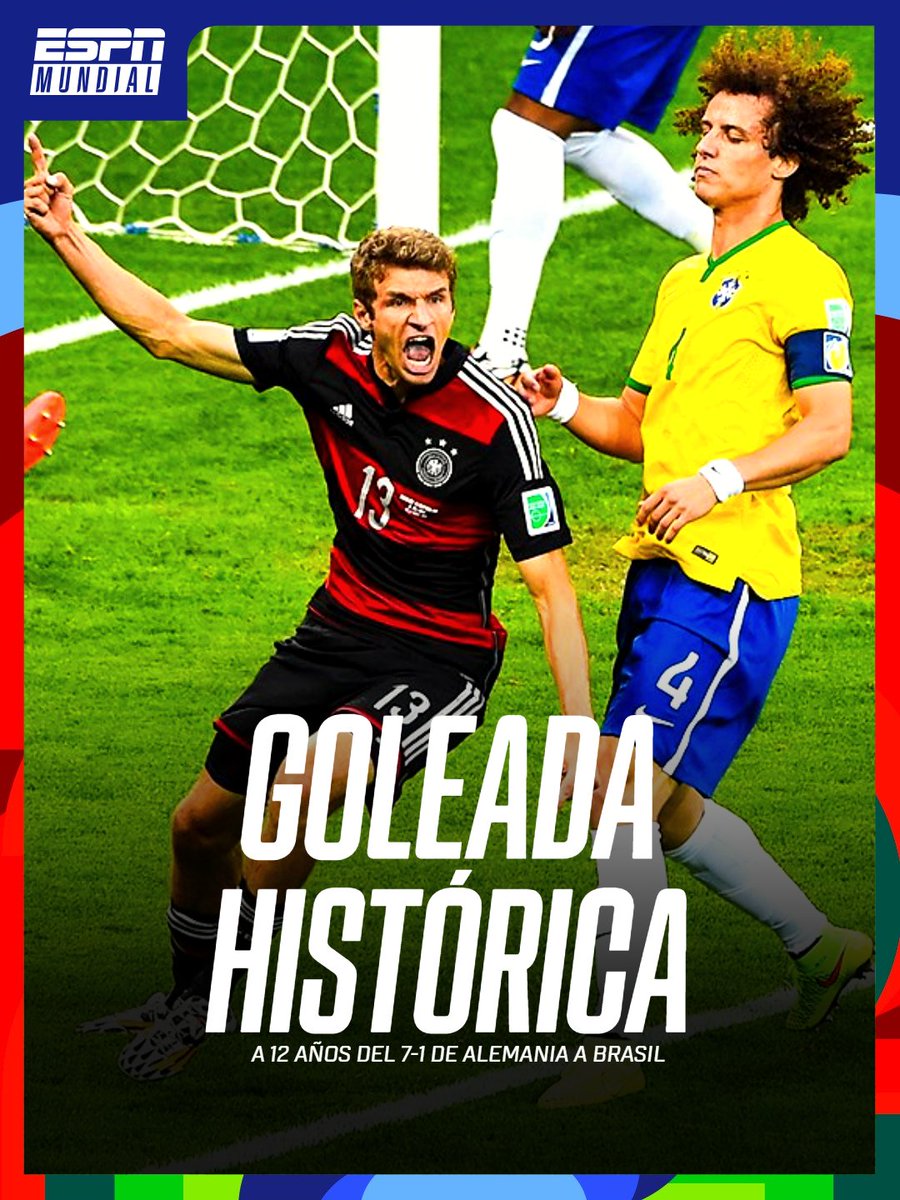 ESPNArgentina's tweet photo. HISTORIA ALEMANA EN TIERRA BRASILEÑA 🇩🇪👏

🔙 El 8 de julio de 2014, Alemania le propinó a Brasil una de las goleadas más impensadas de la historia de los mundiales. 7-1 en la semifinal, en el Mineirao.

⚽🔥 Aquel día, además, Miroslav Klose superó a Ronaldo como máximo goleador histórico en Mundiales (16).

¿Qué recordás de aquel encuentro? 🤔

#ESPNMundial

📺 Mirá nuestros partidos de la #FIFAWorldCup por el Plan Premium de #DisneyPlus