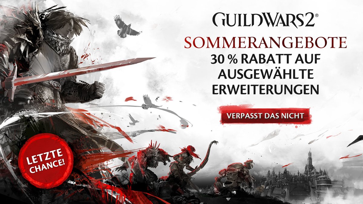 GuildWars2_DE's tweet photo. Noch ist Zeit, in einige der größten Geschichten Tyrias einzutauchen. 30 % Rabatt auf folgende Editionen: „Heart of Thorns“, „Path of Fire“, „End of Dragons“, „Secrets of the Obscure“ und die „Elder Dragons Saga“ – aber nur noch bis zum 9. Juli.
GW2: https://t.co/IQYBFTTBID
Steam: https://t.co/lJlCRGv59h