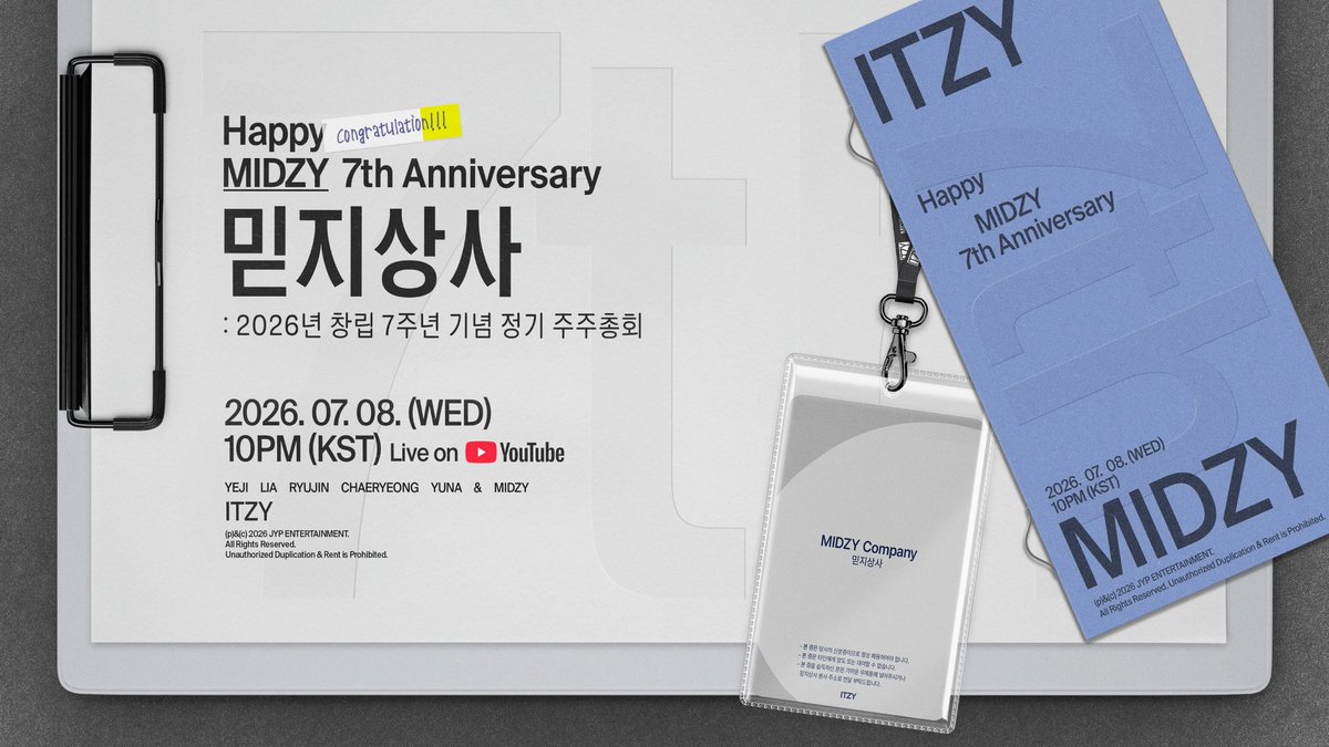 ITZYofficial's tweet photo. [🔴LIVE] 믿지상사 | HAPPY MIDZY 7th Anniversary

🏢 STARTING RIGHT NOW!
https://t.co/K8d7zBUwMc

#ITZY #MIDZY @ITZYofficial
#HappyBirthdayMIDZY
#HappyMIDZYday https://t.co/kSQIVxpu2W