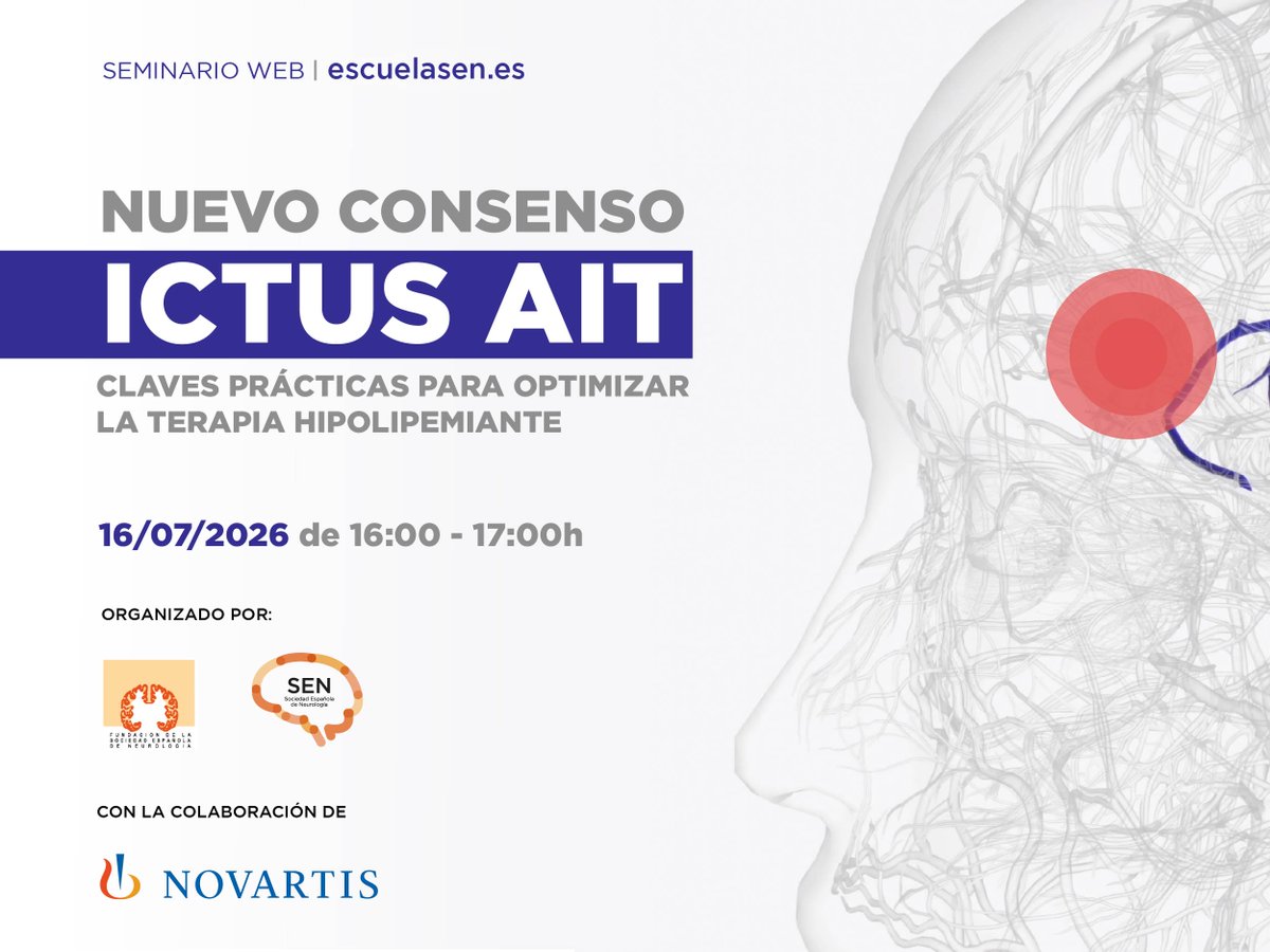 seneurologia's tweet photo. El 16 de julio, a las 16h (CEST), celebraremos  en EscuelaSEN el seminario online "Nuevo consenso en ictus/AIT: claves prácticas para optimizar la terapia hipolipemiante". 
Recordamos que el registro en EscuelaSEN es gratuito. Apúntate en: https://t.co/sew8QI7dCZ 
#Neurología https://t.co/uuU3Q9YSAT