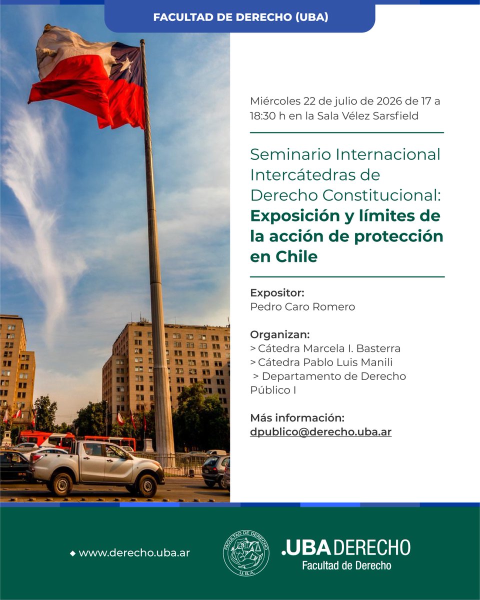 DerechoUBA's tweet photo. 📅 El próximo 22 de julio a las 17 h se desarrollará el seminario internacional intercátedras de Derecho Constitucional "Exposición y límites de la acción de protección en Chile".

➕ Más información: https://t.co/LPAvbgAMIu

#DerechoConstitucional #Exposición #Límites #Chile https://t.co/9NkrGUk3Ta