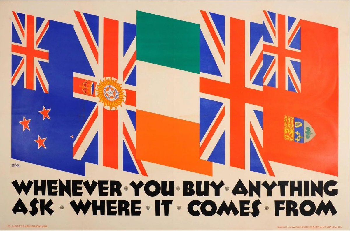 Empireaesth's tweet photo. “Whenever You Buy Anything Ask Where It Comes From” Empire Marketing Board Poster (c.1930) https://t.co/baEH6r3D3e