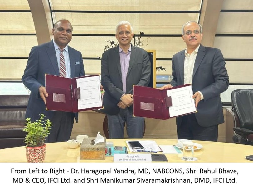 IFCI_LTD's tweet photo. We're happy to announce the signing of MoU between IFCI and NABCONS to jointly explore and execute consultancy assignments across sectors and geographies. This partnership aims at complementing each other while harnessing our respective strengths in delivering holistic solutions to our customers.

#IFCI #NABCONS #RahulBhave