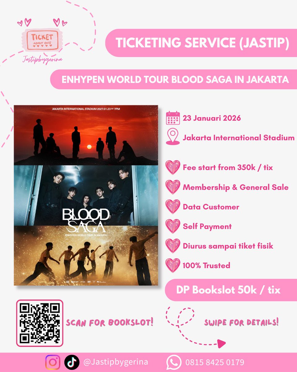 gerimiese_'s tweet photo. OPEN JASTIP TIKET / TICKETING SERVICE
ENHYPEN BLOOD SAGA WORLD TOUR IN JAKARTA

💸 Fee start from 350k / tix
✅ Membership &amp; General Sale
✅ Data Customer &amp; Self payment
✅ Diurus sampai tiket fisik
✅ 100% Trusted

DP Bookslot 50k / tix 
🔗 https://t.co/wo66g2cNbI

#ENHYPEN https://t.co/WxuSvizQAP