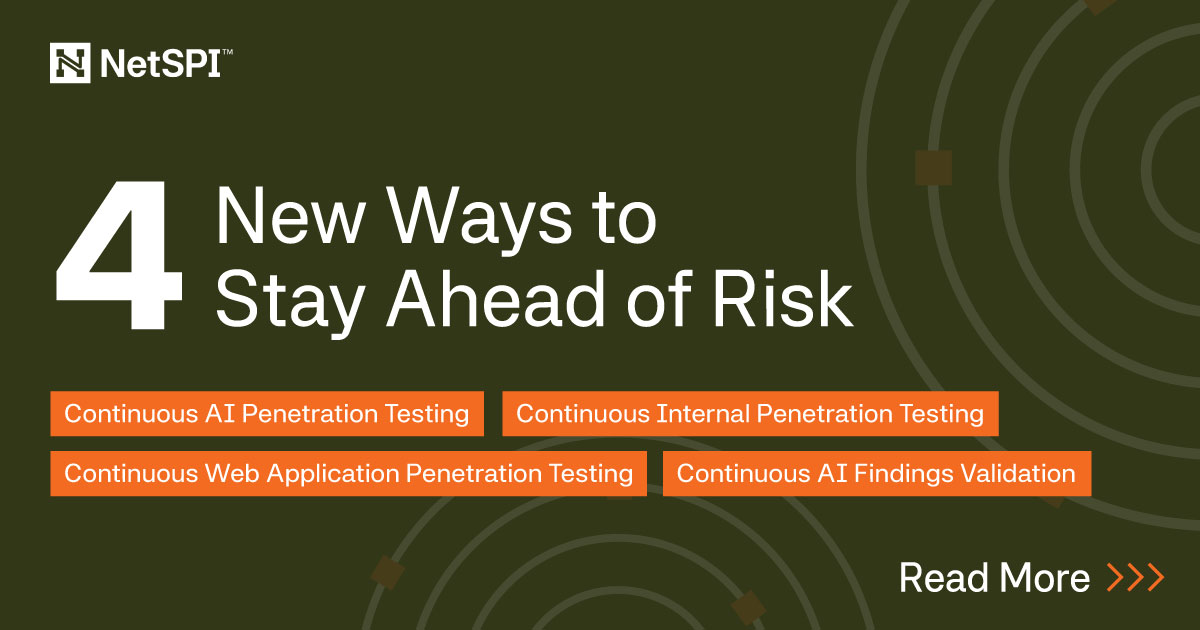 NetSPI's tweet photo. We're expanding our continuous pentesting platform to include: Continuous Web App Testing, Continuous AI Testing, Continuous Internal Testing, and Continuous AI Findings Validation.  

More visibility. Less noise.  

Read more: https://t.co/aa5BHpzXQd

#ContinuousTesting #PTaaS https://t.co/EhwaFYwMAd