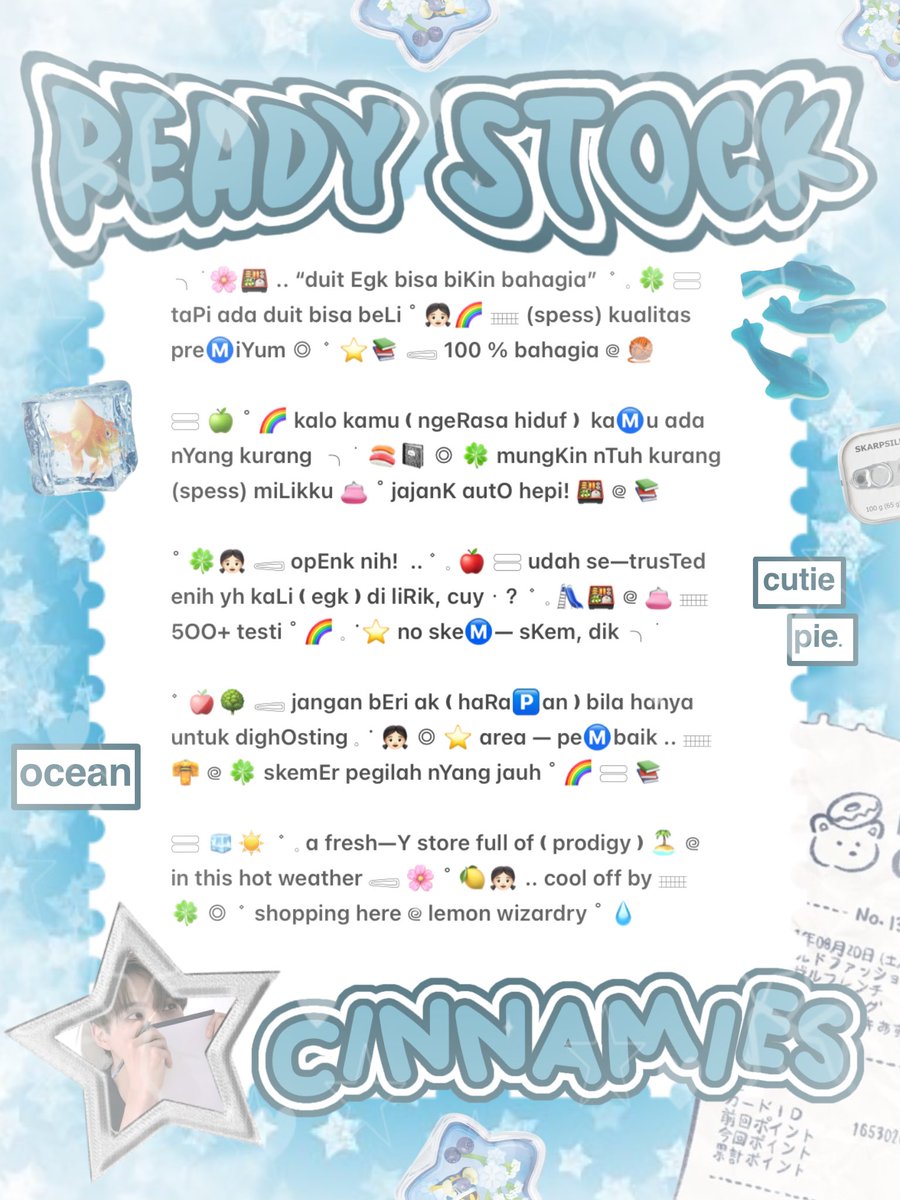 cinnyamies's tweet photo. ╭┈  ֹ   help repost? thankies, sweetie 🐳

{ II } ׁ ๑ 🪽.. haii, timan — timun ?! naka punya wording ready stock nih 𓏏𓏏 ִ ⊹  bio long 3.500. 𖢷  ׅ  ࣪  bio short 2.500⸝⸝ pinned &amp;. payment 5.500/each💧🦴 yuk, ping chat:ie aku &amp;. take sekarang juga   𓈒˚ >___^ 

#bealanja https://t.co/TKQEJVlXhj