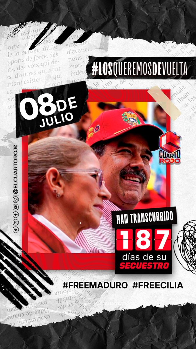 ElCuartoRoj0's tweet photo. Sigamos exigiendo su libertad. Cada día cuenta. ¡No nos rendiremos!

 #FreeMaduro #FreeCilia #187Días #LosQueremosDeVuelta #VenezuelaUnida 🙏🕊️ https://t.co/YOvKQq19GF