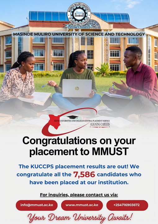 MMUST_Kenya's tweet photo. Congratulations to all students placed at @MMUST_Kenya  through KUCCPS!
Your journey to excellence begins here. Welcome to a community where your dreams will be nurtured, talents discovered, and limitless opportunities await.
Welcome to the #Universityofchoice
#WelcomeToMMUST https://t.co/PCagSo850e