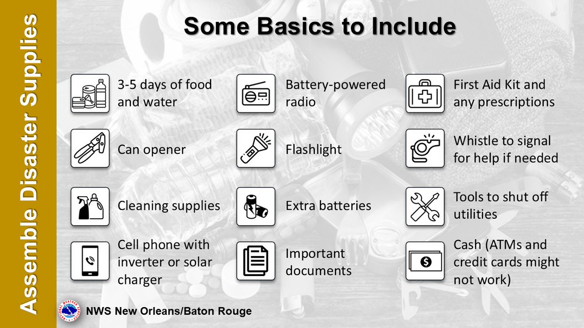 slfpaW's tweet photo. Here’s the next tip in our hurricane season safety series. Throughout the season, we’re sharing important guidance from the National Weather Service to help West Bank residents and businesses stay prepared for any storms or threats that may come our way.

Keeping basic, useful supplies in your home year-round can help keep you prepared in case of a hurricane. Make sure your house is stocked with ample food and water, necessary prescriptions and documents and battery-powered appliances and chargers before a storm threatens.