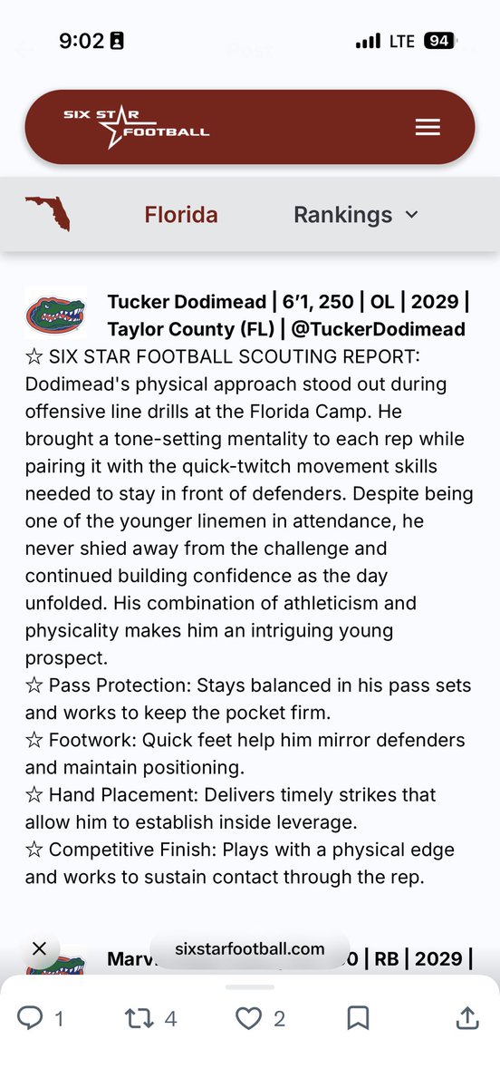 TuckerDodimead's tweet photo. Camp season has been great! Learning from some of the best Coaches, competing with great athletes and grinding with my teammates has been a blessing!! Appreciate @sixstarfootball for the write ups!! Can’t wait for FCA padded camp next week! @CoachBraswell1 @TaycoBulldogs https://t.co/vCU0m6POhK