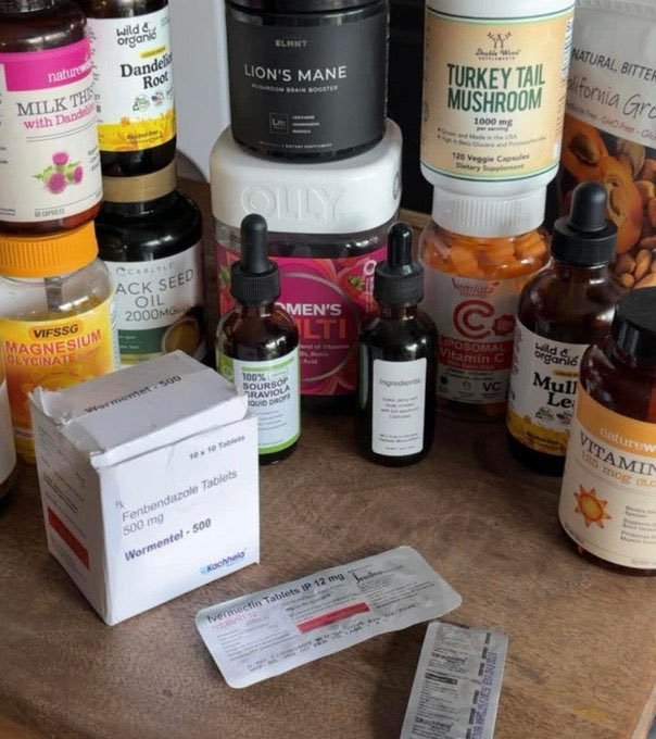 ZakariaMDv3's tweet photo. Stage 4 lung cancer. I was told to get my affairs in order.
That was 8 months ago.

Today, I'm still here.

Here's exactly what I used 👇

Ivermectin – 2 ml
Mebendazole – 1050 mg
DMSO – 1/2 tsp
C60 – 1 tsp (3 weeks on / 1 week off) Turmeric – 1,600 mg
Resveratrol – 800 mg https://t.co/qE9YidZTGx