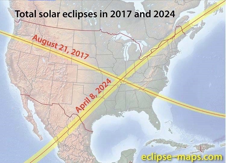 BrunkJon's tweet photo. @walterkirn @HuntClancy The solar system drawing a big black X over your country w total eclipses 7 years apart? The ancients would’ve seen these as a extraordinarily inauspicious signs, imo https://t.co/bgpJ2FHtD8