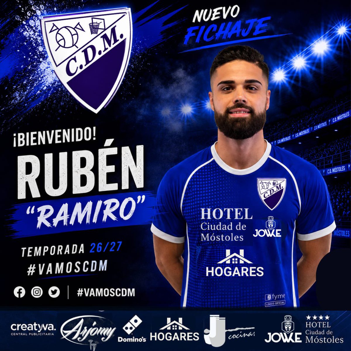CDMostolesOfic's tweet photo. @manueldra1984 ¡TENEMOS NUEVO FICHAJE! 💙

Bienvenido, @rubenramiro37 🔵⚪️

El C.D.Móstoles se refuerza para la temporada 26/27 con un jugador que viene a darlo todo.

¡A por todas juntos! 

#VAMOSCDM #NuevoFichaje #CDMostoles https://t.co/464wt3XsX6