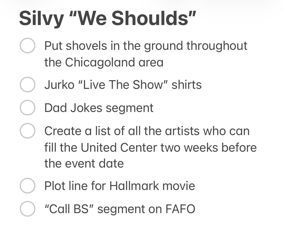 psmith7279's tweet photo. @WaddleandSilvy - if you are looking for new segment ideas I think I have one. It’s called Silvy “We Shoulds” &amp; it’s about all the “we shoulds” you say throughout the weeks and you can provide an update on these ideas you have. Here are some of the latest ones over the last month https://t.co/ucGdEHr0R6