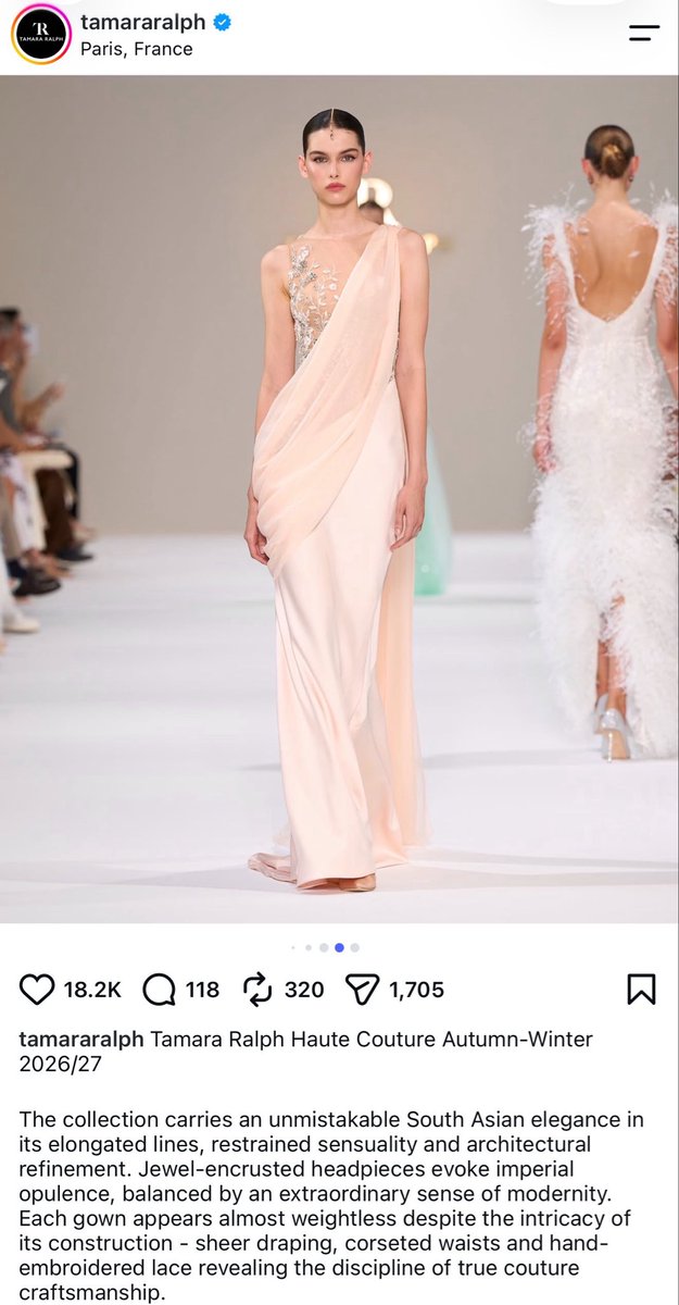 AnnuKaushik253's tweet photo. After Jhumka, Maang Tikka is being appropriated by Western brands. Australian designer label Tamara Ralph is calling the ornament “jewel-encrusted headpieces” with “South Asian elegance.” Maang Tikka originated in Ancient India. https://t.co/SQFhrheMZM