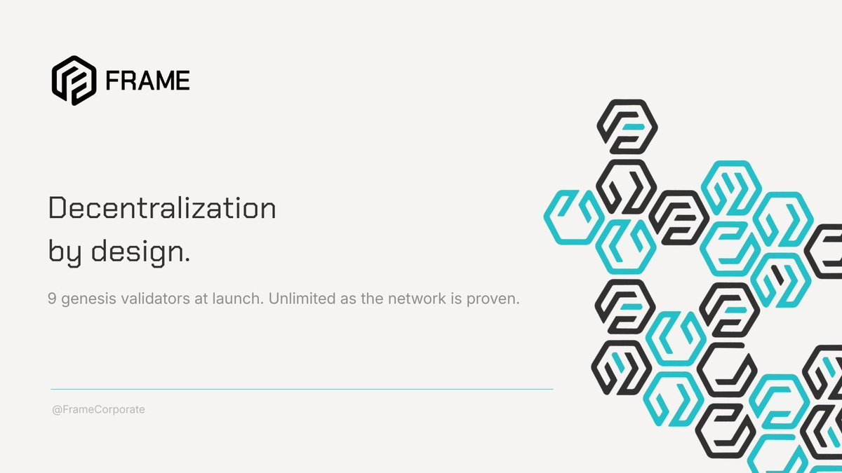 FrameCorporate's tweet photo. “We’ll launch with 9 genesis validators and approximately 50 vetted validators, with a long-term vision of unlimited validators once the network is battle-tested.”

That’s decentralization by design.

Join the conversation:
https://t.co/TVoeSuMSpQ

#blockchain #Web3 https://t.co/A33t8xco1J