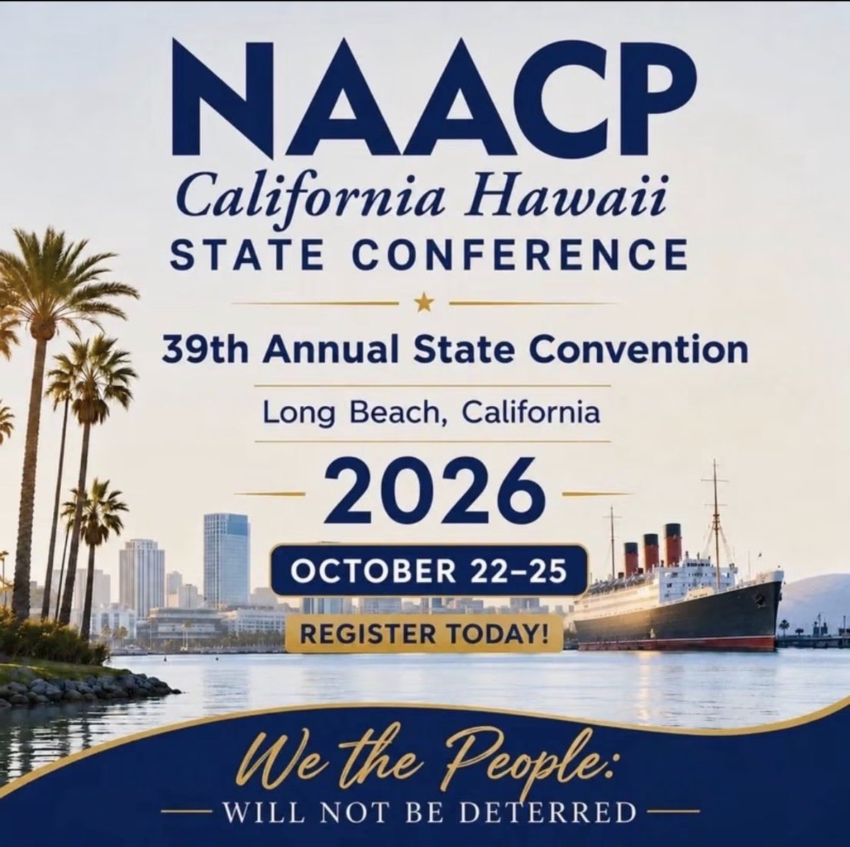 naacplosangeles's tweet photo. 📅 Save the Date! The 39th Annual NAACP CA/HI State Convention is Oct 22–25 at Hyatt Regency #LongBeach. Join civil rights leaders for key workshops &amp; the Legacy Hall of Fame Dinner.
Register: https://t.co/vgWBJsperL 
#NAACP #LosAngeles https://t.co/0hGg133qTg