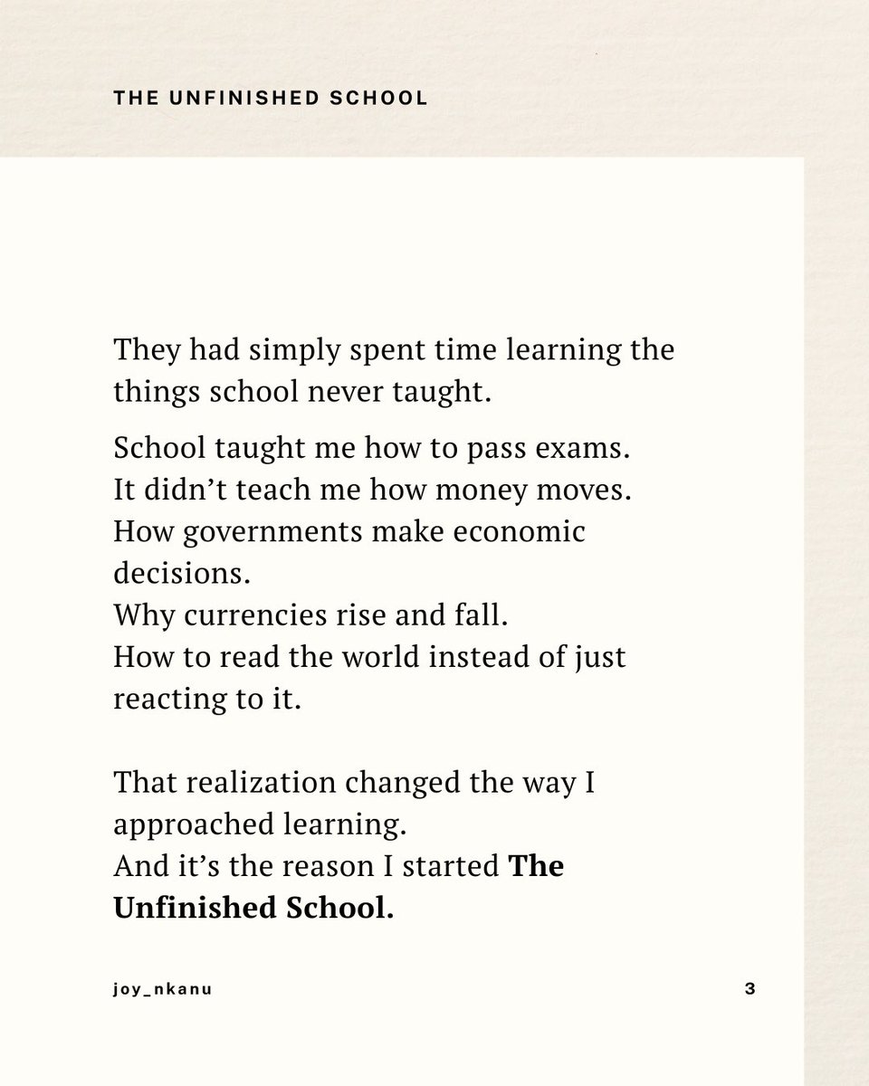 _JoyNkanu's tweet photo. The most expensive thing school never taught me was not in any textbook. It was how to hold a conversation.

I am not talking about small talk. I mean real conversations. The one where people speak with so much depth that you get to see things from so many perspective. https://t.co/SoCpbSMi8I