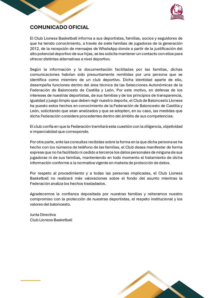 LionessBball's tweet photo. | COMUNICADO OFICIAL 📝 | https://t.co/HRmacLXQfp