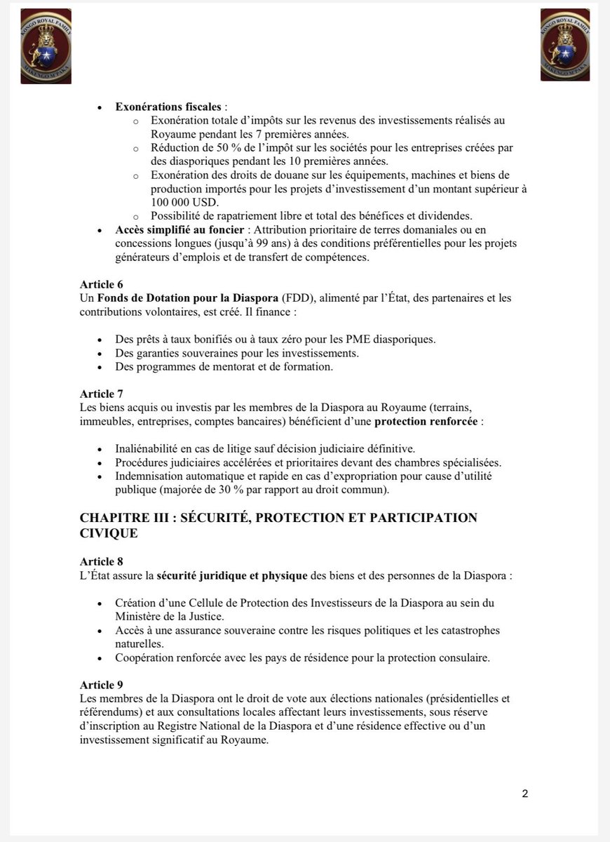 k_royalfamily1's tweet photo. Le Roi du Kongo vient de signer une loi historique pour la Diaspora !
Exonérations, protection, investissements prioritaires… La Diaspora est enfin reconnue ! 🇨🇩✨
Vous validez ? 👇
#DiasporaCongolaise #Kongo #fyp https://t.co/OBfFukxS5o
