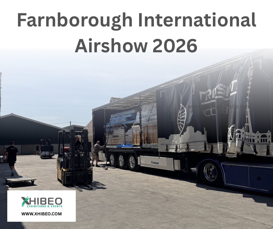 Xhibeo's tweet photo. Yesterday saw the loading for Farnborough International Airshow 2026. Team Xhibeo was up and out early this morning and unloading was all completed by 09.15am. Builds underway 💪🏻

#exhibitionstandcontractors #exhibitionstands #FIA2026 #Airshow https://t.co/pAx16wFE92