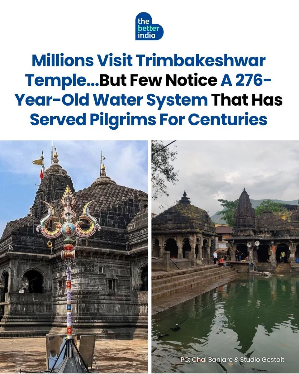 thebetterindia's tweet photo. Millions visit Trimbakeshwar Temple every year.

But just a few steps away stands a 276-year-old stone kund that quietly shaped the town, preserved the sacred waters of the Godavari, and is now making headlines after closing for restoration for the first time in its recorded history.

Scroll down to discover why Kushavarta Kund is far more than just a water tank. ➡️

#Trimbakeshwar #KushavartaKund #GodavariRiver

[Kushavarta Kund, Trimbakeshwar Temple, Brahmagiri Hill, Godavari River]