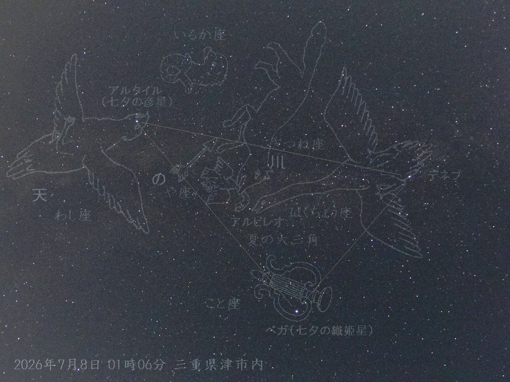 七夕の夜の星めぐり その1 織姫星と彦星が見られました。深夜0時を